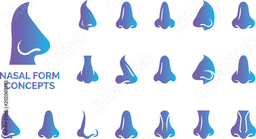 Foto Nasal form concepts icons set silhouette blue purple gradient collection
