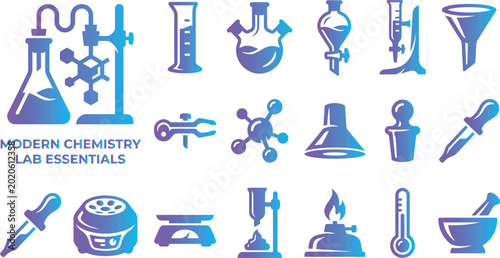 Obraz na płótnie Modern chemistry lab essentials icons with gradient for science and research