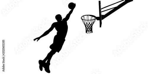 Foto basketball player silhouette dunking towards the hoop on white background