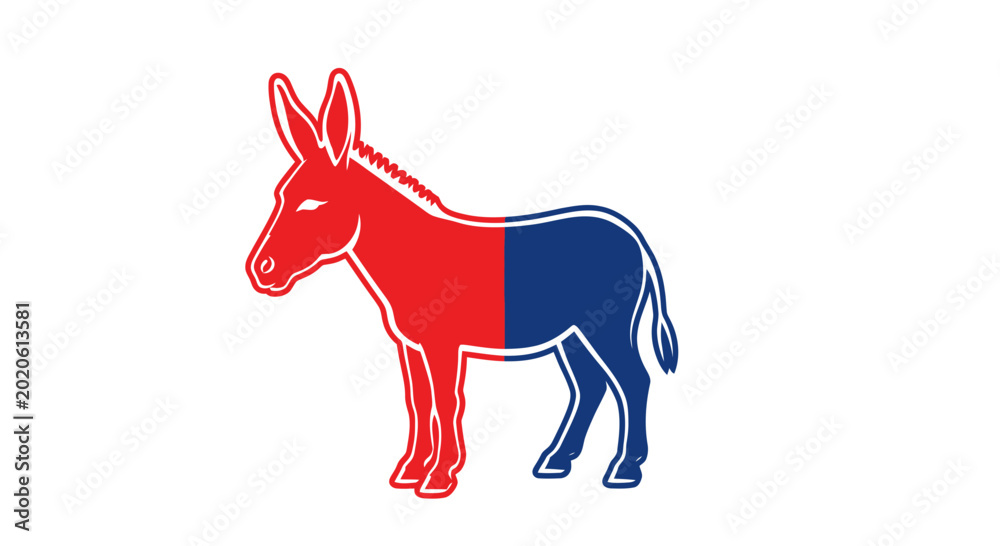 Εκτύπωση καμβά Democratic Party Donkey Symbol - Red and Blue Halves