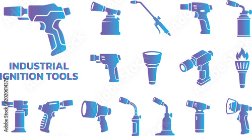 Photos Set of industrial ignition tools and equipment for various applications and heating processes