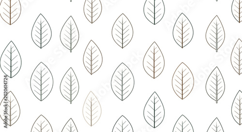 Fotografie Seamless Pattern of Outline Leaves on White Background