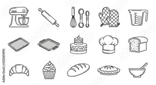 Obraz na płótnie Collection of baking and cooking utensils and food items.