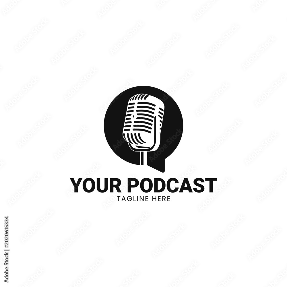 Φωτογραφία Vintage Microphone and Chat Bubble Podcast Logo Template