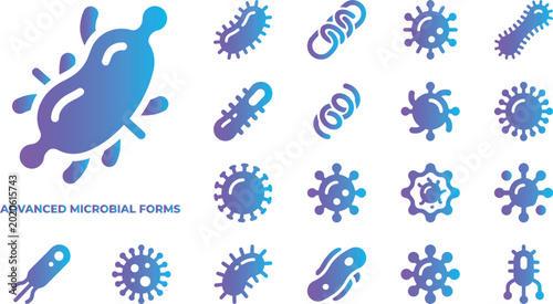 Schilderij op canvas Advanced microbial forms collection modern bacteria virus icons gradient science education symbols