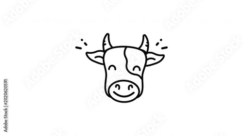 Cow icon animation with a cheerful line art design great for logos, presentations, and educational content for children media.