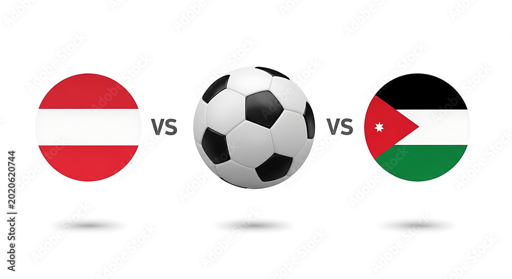 Obraz premium Austria vs jordan football match flags and ball