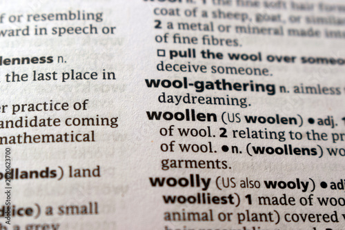 Konstfotografi Definition Of English Dictionary Close Up Of Page With Word - woollen