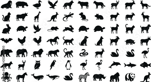 Tableau sur toile Mega animal silhouettes collection featuring wild mammals birds marine sea life