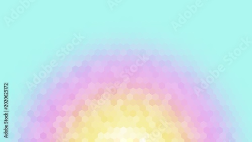 background design with color pastel blue, pink, and yellow gradient hexagon pattern surface. gradient with semi-circular shape under the background