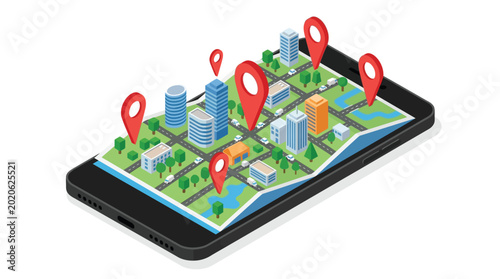 Isometric 3D flat vector mobile map utilizing GIS, Remote Sensing, WebGIS, and GeoAI for smart urban navigation and spatial analysis