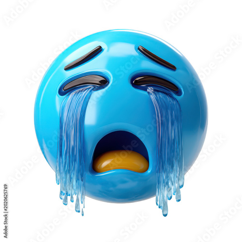 Crying blue emoji face isolated