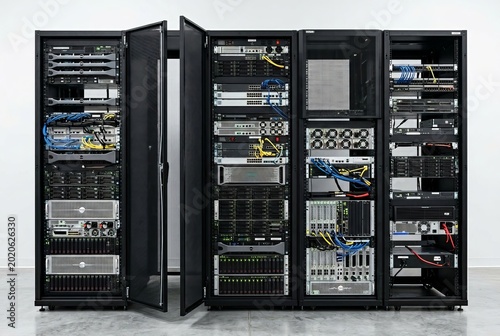 Modern Server Racks Filled With Advanced Technology Equipment.