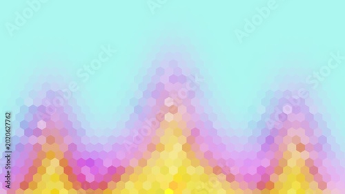 background design with color pastel blue, pink, and yellow gradient hexagon pattern surface. gradient with 3 triangular shapes on the bottom side of the background