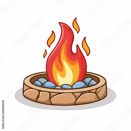 colorful cartoon fire pit with flames and stones