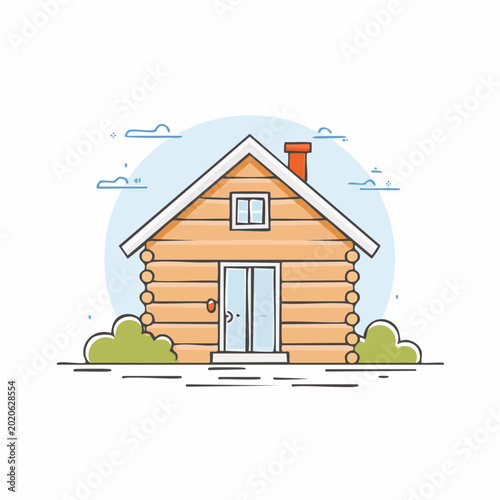 colorful cartoon log cabin house illustration with chimney