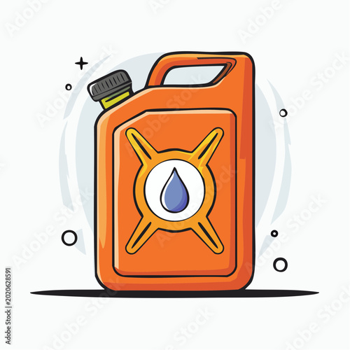 Cartoon illustration of orange oil can with droplet symbol