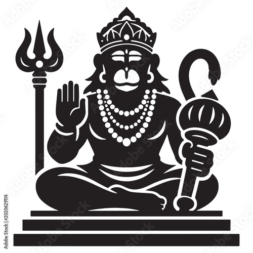 Photos Seated silhouette of hanuman hindu deity holding a mace and trident hindu god