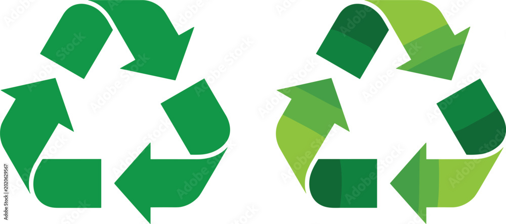 Fotografie Green recycle symbol vector icons set featuring classic solid flat loop and styl