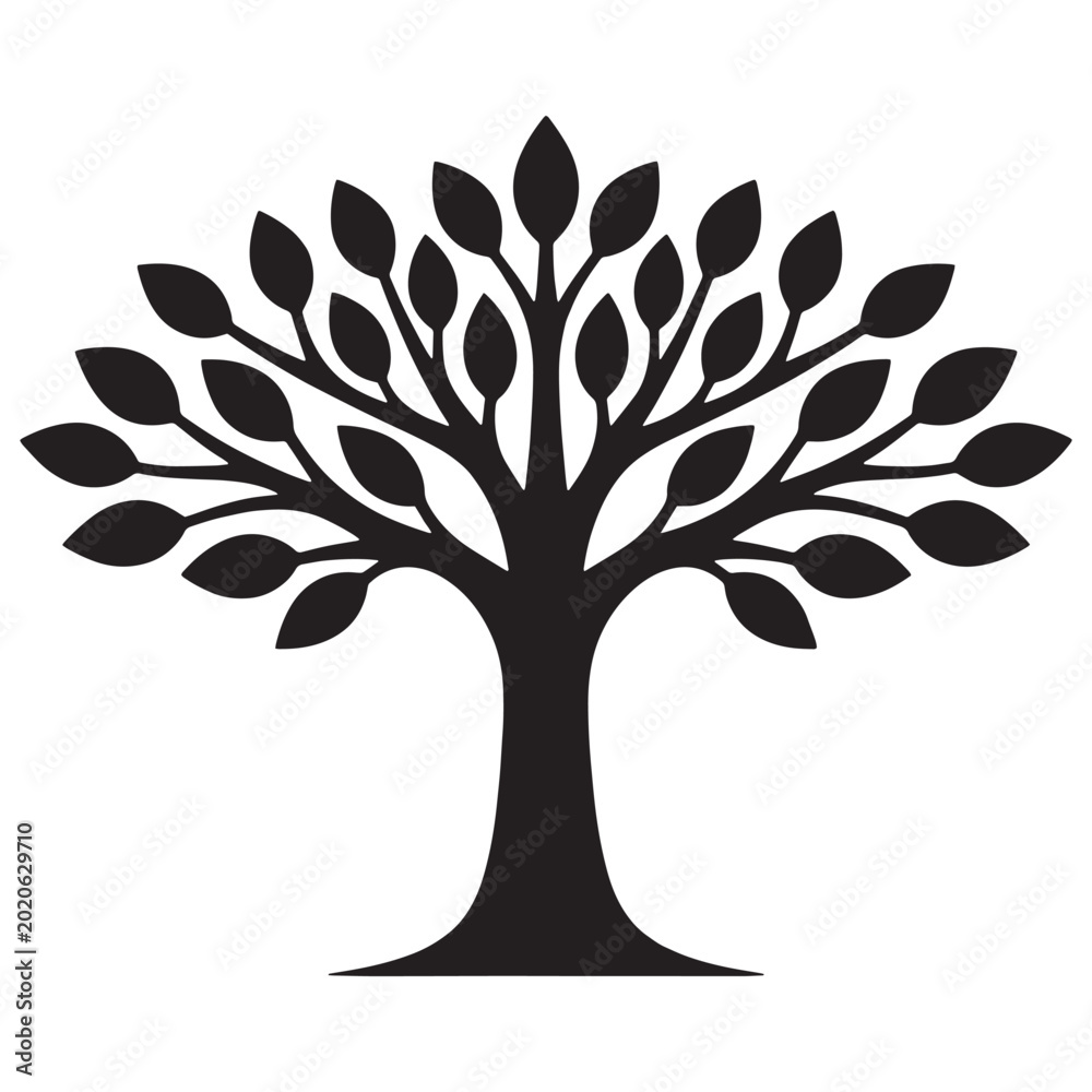 Obraz premium Black silhouette of a leafy tree with branches and trunk design element