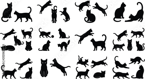 Photos Black cat silhouettes mega vector icons set featuring playful kittens sitting st