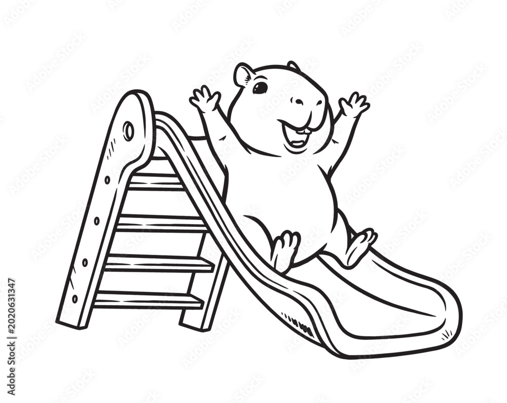 Obraz premium capybara playing on the slide 