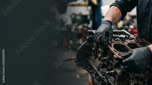 Mechanic installing a new cylinder head gasket on an engine block