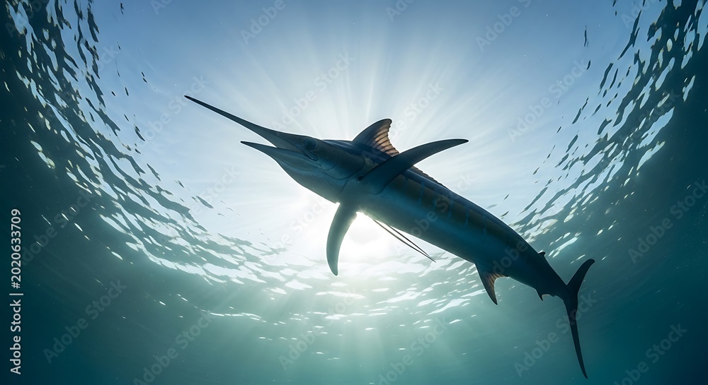 Naklejka premium Sailfish swimming underwater in ocean.