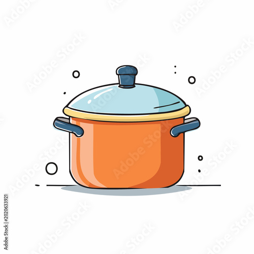 Colorful cartoon illustration of orange pot with blue lid