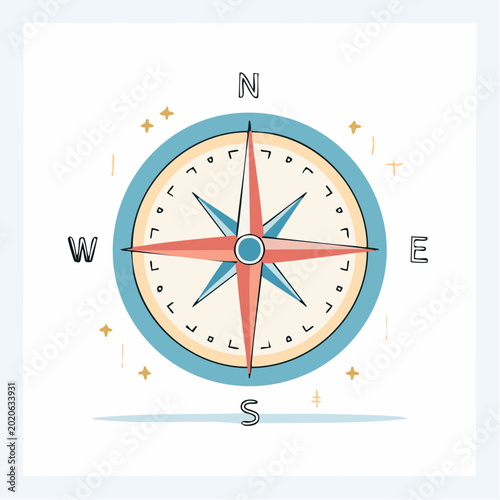 Colorful cartoon compass illustration with directions