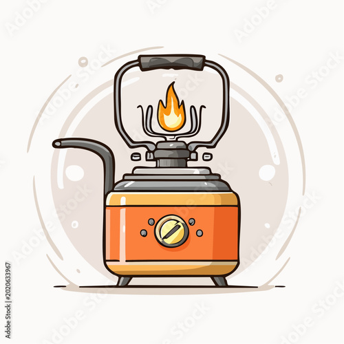 Vintage style illustration of an orange camping lantern with flame