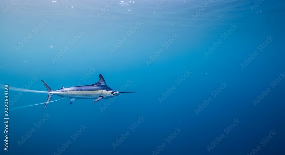 Naklejka premium Fish swimming in blue ocean water.