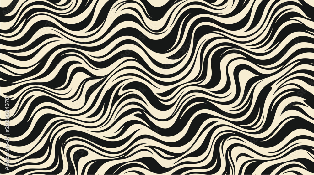 Obraz premium Seamless pattern with wavy black and cream colored lines creating a flowing liquid texture for fabric and projects