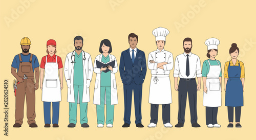 Canvas-taulu Diverse professional occupations represented in a vector illustration, showcasin