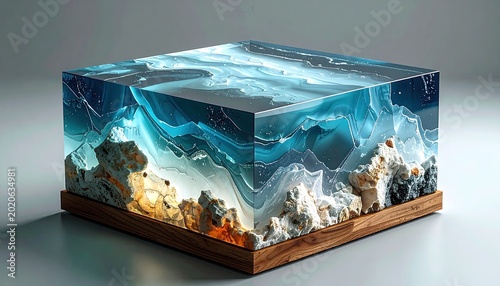 Water cube showing a layered ocean scene within