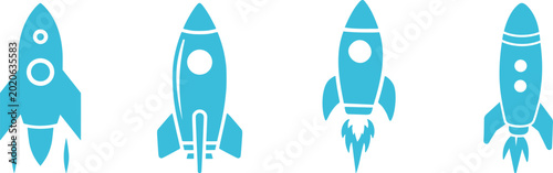 Foto Rocket icon set launch startup spaceship shuttle missile spacecraft galaxy universe technology innovation exploration astronomy science futuristic transport speed power energy vector icon