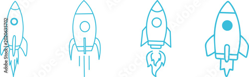 Foto Rocket icon set launch startup spaceship shuttle missile spacecraft galaxy universe technology innovation exploration astronomy science futuristic transport speed power energy vector icon