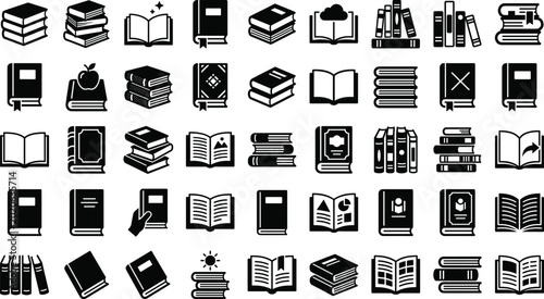 Konstfotografi Large collection of book and education icons including open books stacks and lea