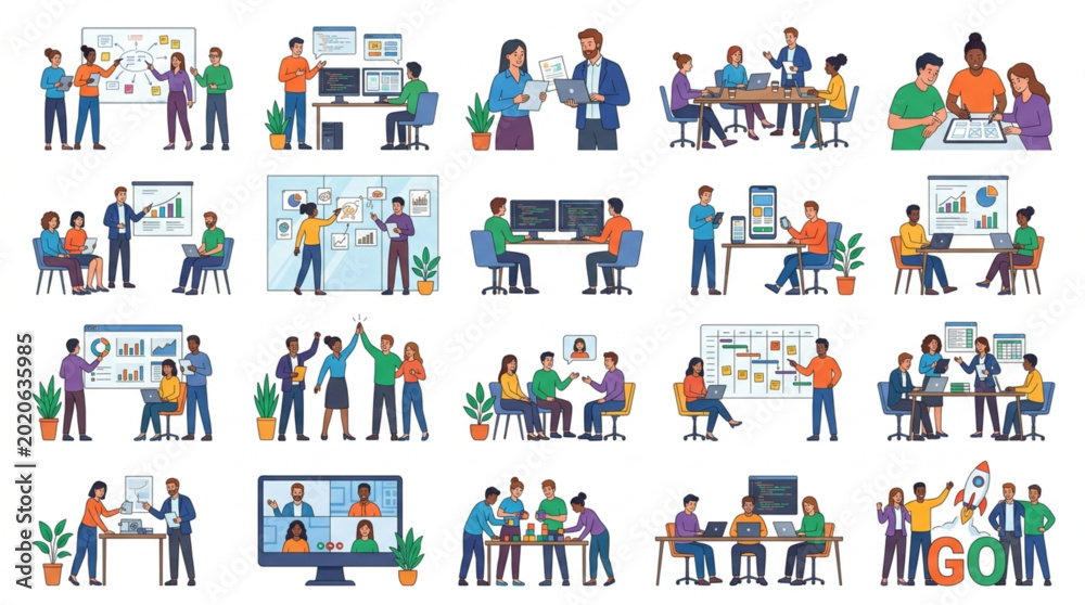 Fototapeta premium Diverse group of people collaborating in a modern office setting.