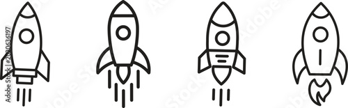 Bild auf Leinwand Rocket icon set launch startup spaceship shuttle missile spacecraft galaxy universe technology innovation exploration astronomy science futuristic transport speed power energy vector icon