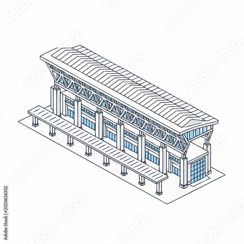 Modern Train Station Architecture Isometric View.