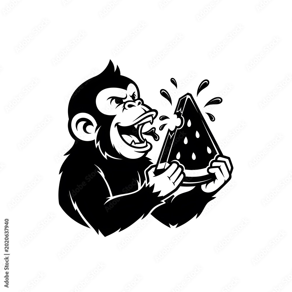 Ταπετσαρία Funny monkey eating a slice of fresh watermelon