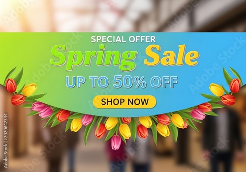 Spring Sale Special Offer Up To 50 Off With Tulips Decoration.
