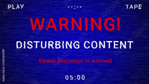 Retro VHS Warning Screen for Disturbing Content with Viewer Discretion Advised Message
