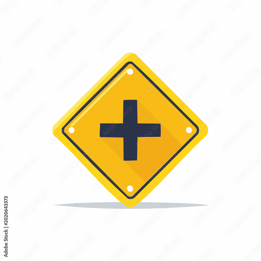 Obraz premium Yellow Warning Sign with Black Plus Symbol