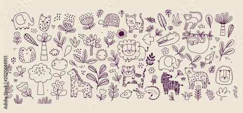 Photography Animal Pattern Doodles, Safari Wildlife Art, Cute Creature Elements, Hand Drawn