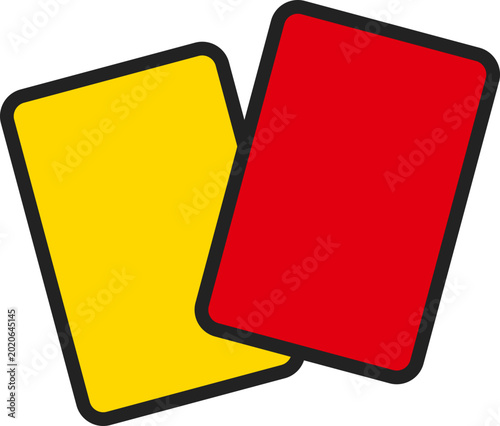 Professional football referee red and yellow penalty cards isolated on a plain white background illustration
