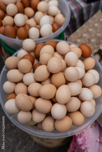 Fresh Farm Eggs Displayed at Local Market Stall