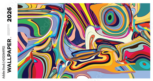 Colorful Abstract Geometric Pattern with Vibrant Waves and Curves