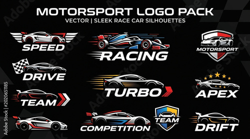 Canvas Print Motorsport Logo Pack Vector Race Car Silhouettes.